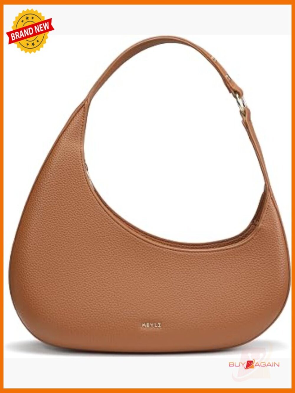 Lightweight Faux Leather Hobo Shoulder Bag with Zipper Closure